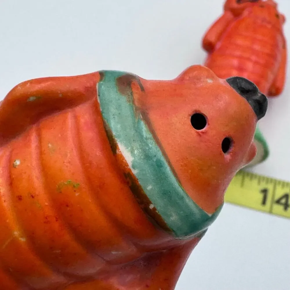 VTG Anthropomorphic Lobster Couple Salt & Pepper Shakers Set Orange MCM Japan